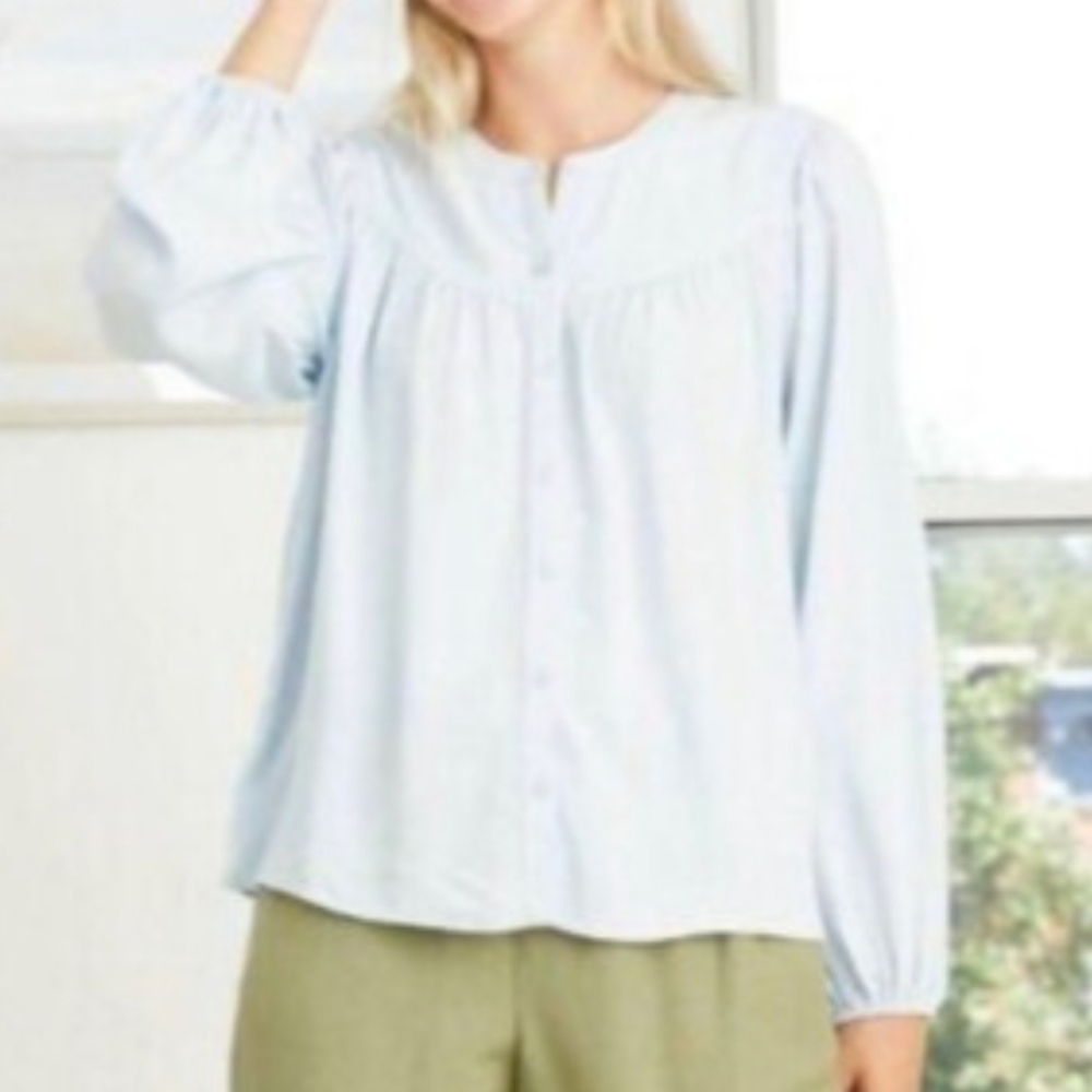 a new day Light Blue Button-Up Blouse